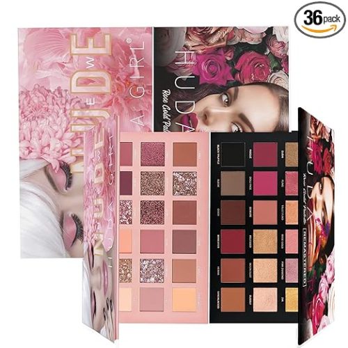 Unleash your creativity with the HUDA GIRL Beauty Rose Gold Remastered + Nude Edition Eyeshadow Best Eyeshadow Palette Combo Kit, featuring 36 matte and shimmer finishes that encompass all colors and styles.